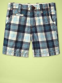 Flat front plaid shorts