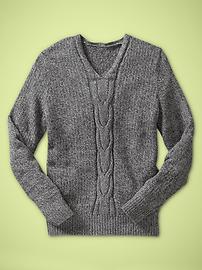 Cable front V-neck sweater