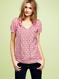 Printed smocked tie blouse