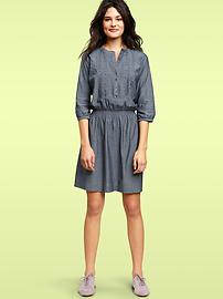 Chambray pleated bib dress
