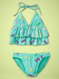 Printed ruffle tankini