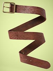 Flower embossed leather belt