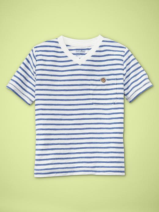 View large product image 1 of 1. Striped pocket V-neck T