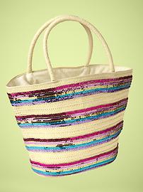 Sequined striped straw bag