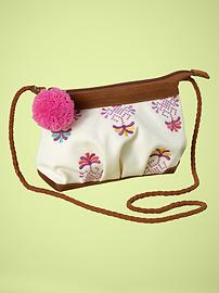 Embroidered pom-pom purse