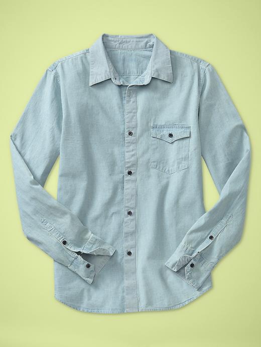 Gap 1969 Tailored Denim Pinstripe Trim Shirt