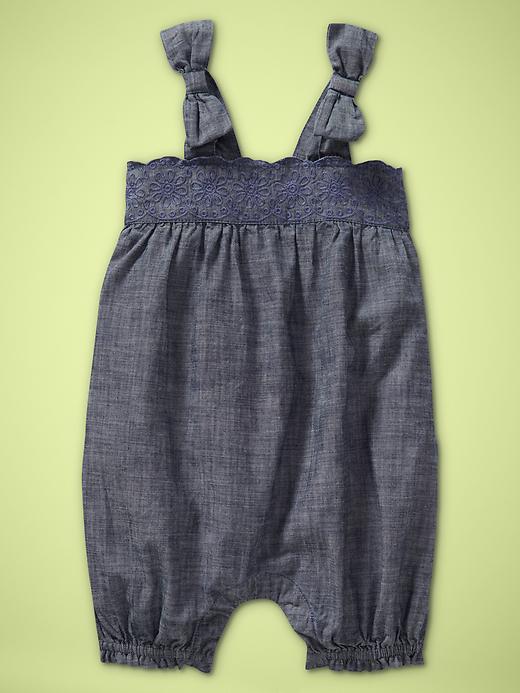 View large product image 1 of 1. Chambray bubble romper