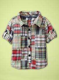 Convertible patchwork plaid shirt