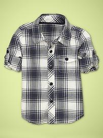 Convertible navy plaid shirt