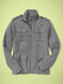 Military zip-up mockneck sweater