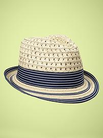 Striped open weave fedora