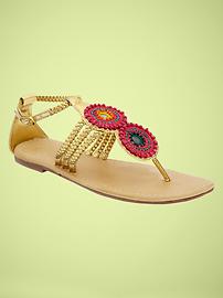 Circle beaded T-strap sandals