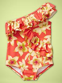 Ruffled hibiscus one-piece