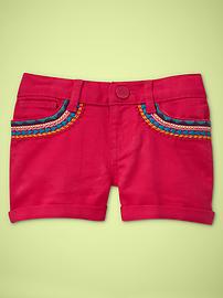 Embroidered denim shorts
