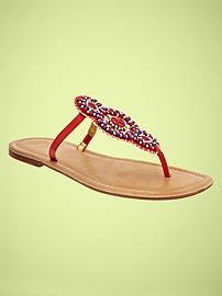 Beaded T-strap flip flops