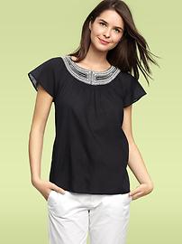 Embroidered flutter-sleeve top