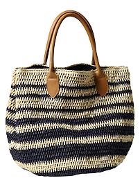 Striped straw tote