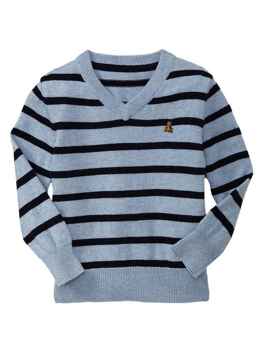 View large product image 1 of 1. Striped V-neck sweater
