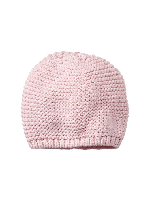View large product image 1 of 1. Pink garter-stitch knit hat