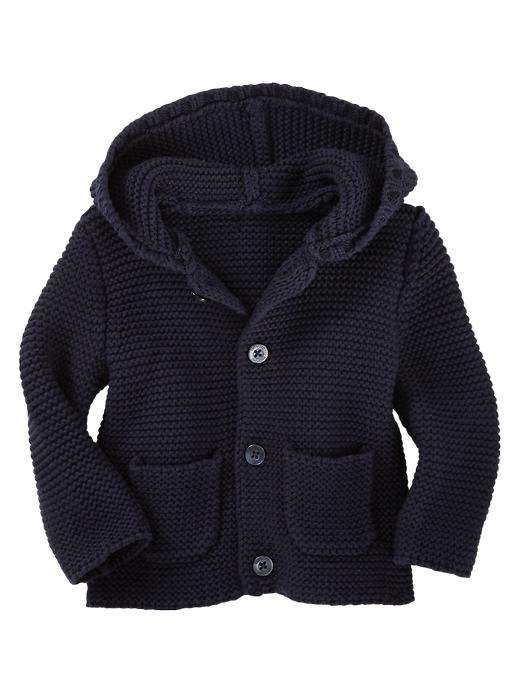 View large product image 1 of 1. Garter-stitch hooded cardigan