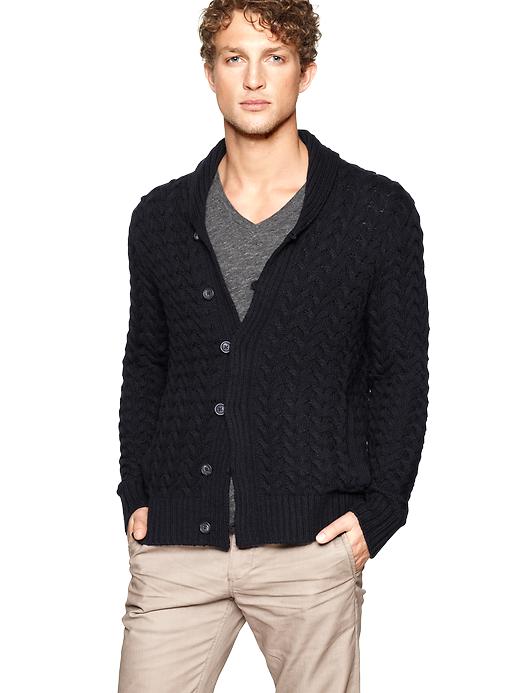 View large product image 1 of 1. Chunky cable shawl cardigan sweater
