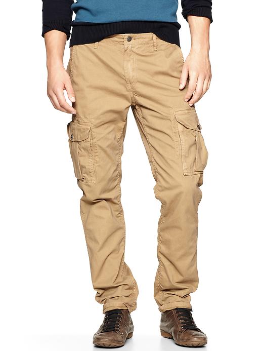 Image number 3 showing, Denim-washed cargo pants (slim fit)