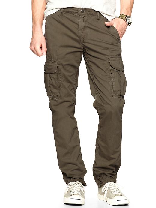 Image number 1 showing, Denim-washed cargo pants (slim fit)