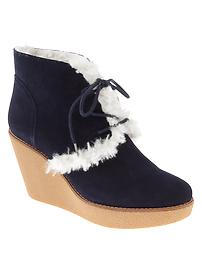 Shearling wedge booties