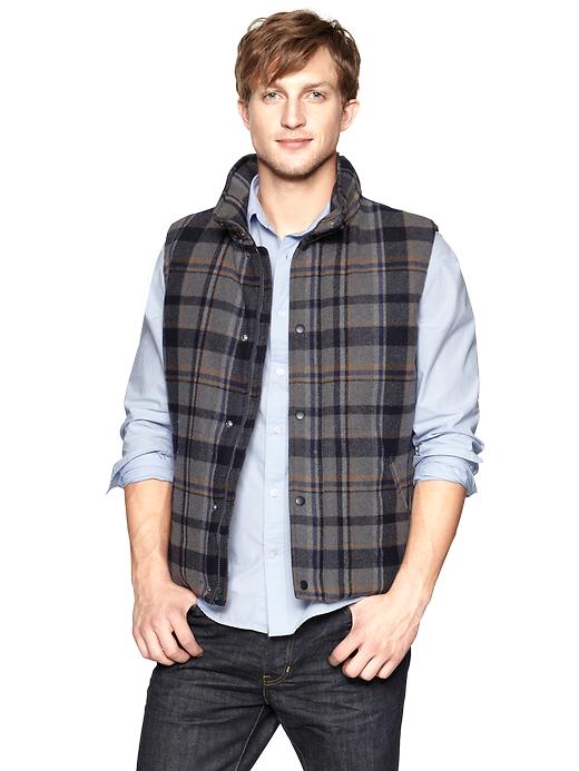 View large product image 1 of 1. Plaid puffer vest