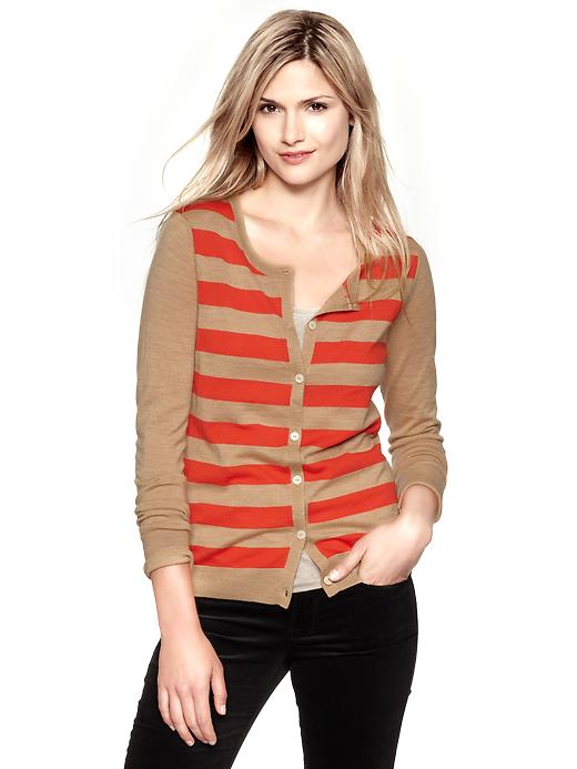 View large product image 1 of 1. Striped Merino crew cardigan