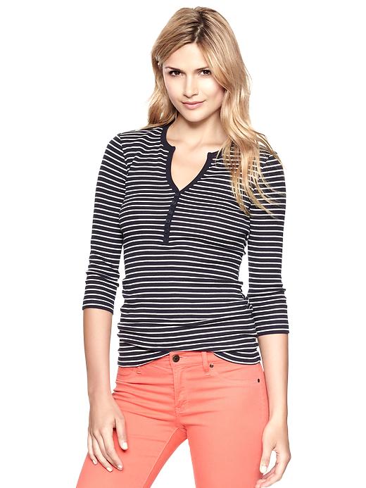 View large product image 1 of 1. Striped notch henley