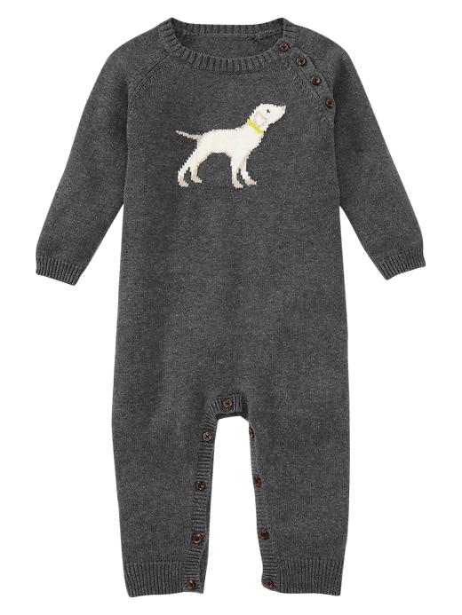 View large product image 1 of 1. Intarsia dog graphic one-piece