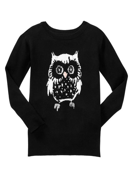 View large product image 1 of 1. Intarsia owl tunic sweater