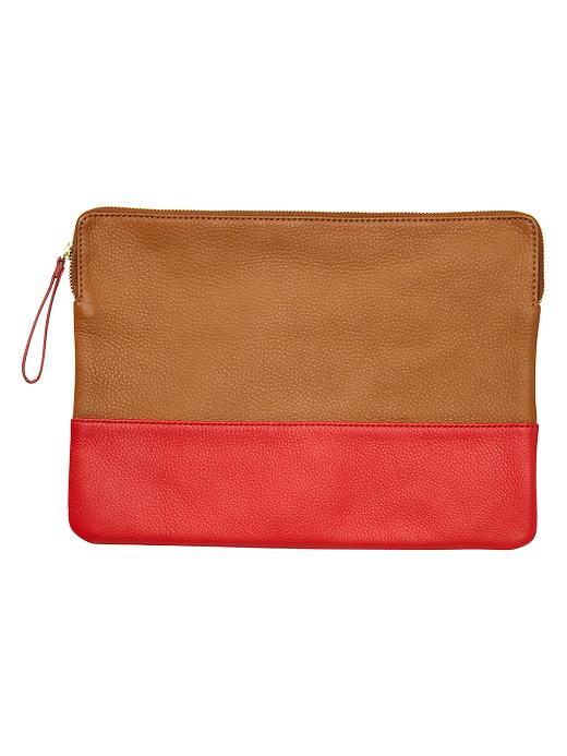 View large product image 1 of 1. Two-tone leather clutch