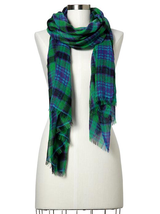 View large product image 1 of 1. Plaid open weave scarf