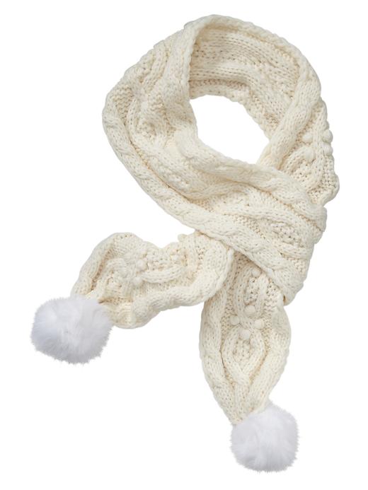 View large product image 1 of 1. Cable knit pom-pom scarf