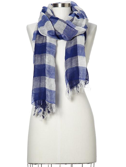 View large product image 1 of 1. Buffalo plaid open weave scarf