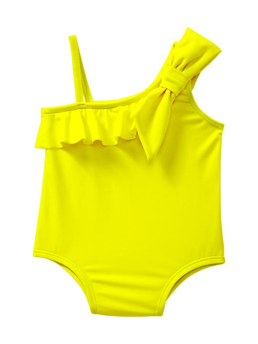 View large product image 1 of 1. Neon asymmetrical bow one-piece