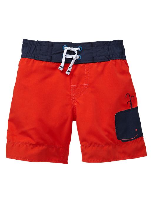 View large product image 1 of 1. Whale swim trunks