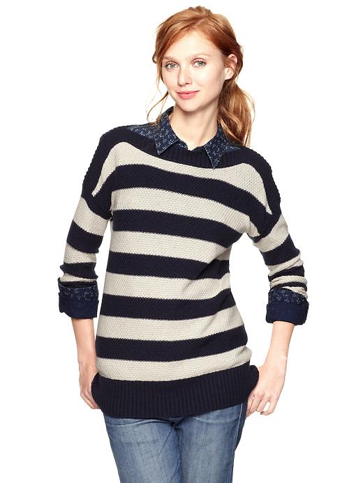 View large product image 1 of 1. Moss stitch striped boatneck sweater