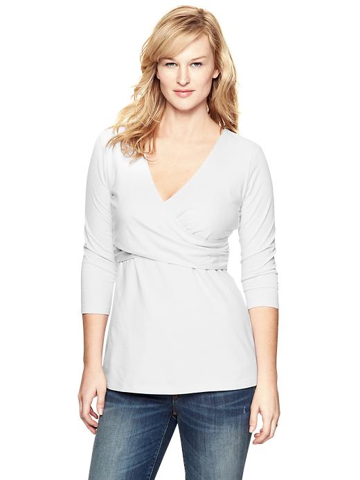 View large product image 1 of 1. Three-quarter sleeve crossover nursing top