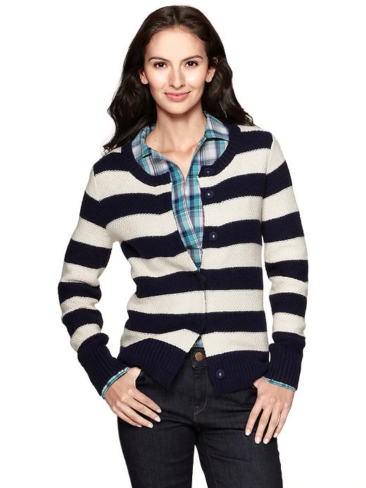 View large product image 1 of 1. Moss stitch striped cardigan
