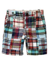 Flat-front patchwork shorts