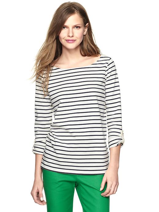 View large product image 1 of 1. Stripe-solid boatneck top