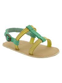 Suede colorblock T-bar sandals