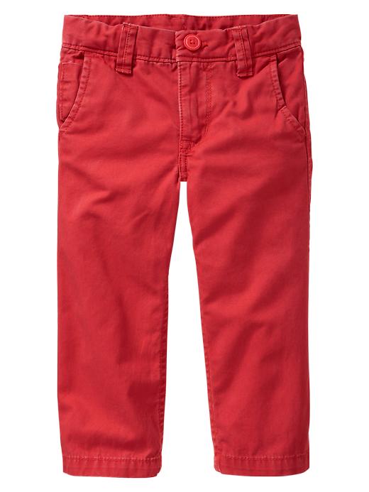 View large product image 1 of 1. Flat-front colored khakis