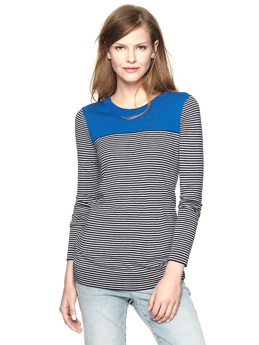 View large product image 1 of 1. Colorblock striped tunic
