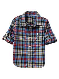 Convertible plaid popover shirt