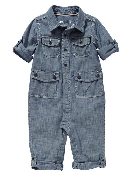 Image number 1 showing, Convertible chambray one-piece