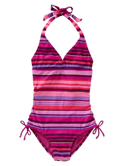 Image number 1 showing, Striped cut-out one-piece